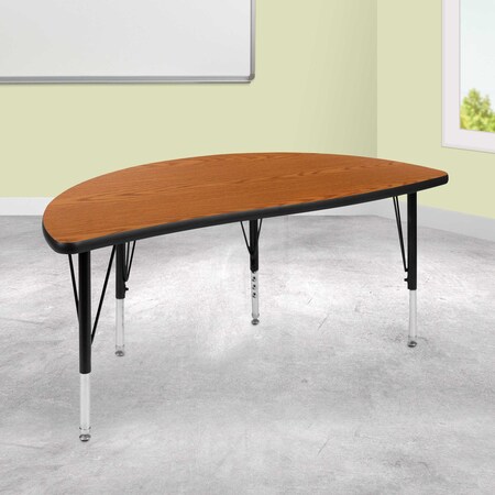 Flash Furniture Half Round 24 W, 47.5 L, 25.25 H, Chrome, Laminate, Particleboard, Steel, Wood Grain XU-A48-HCIRC-OAK-T-P-GG